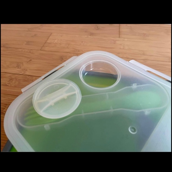 Large 3-Compartment Eco Silicone Collapsible Meal Kit Lunch Box Green leak proof - Picture 7 of 9